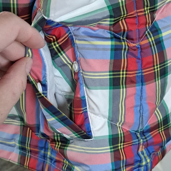 Land's End Quited Plaid Tailored Fitted  Zip Preppy Nautical Puffer Coat Vest - Picture 3 of 9